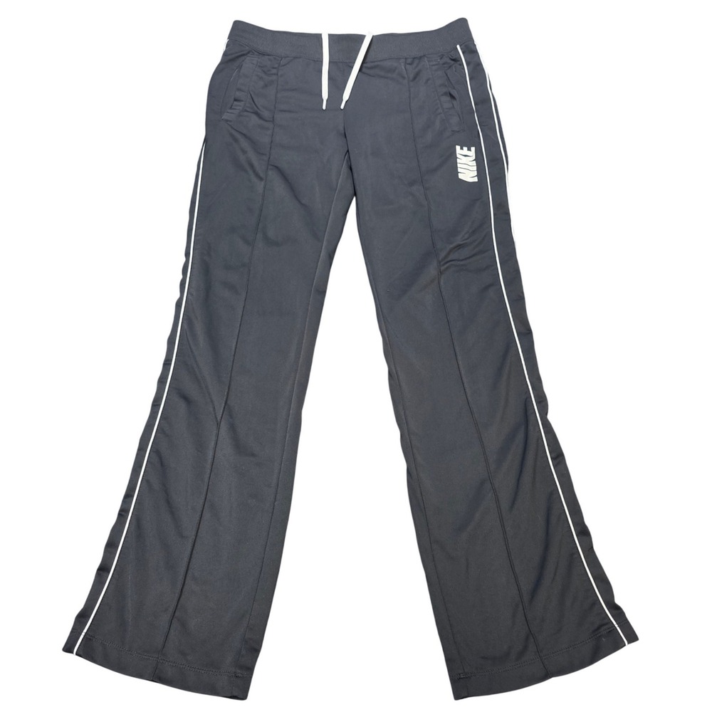 Nike Track Pants Women's Size M Black White Pintuck Piping Logo Activewear